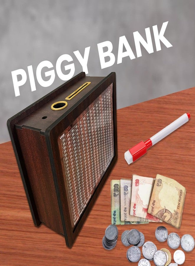 VDIX Wooden Coin Bank for Kids & Adults, Money Box with Carved Design, Savings Box, Mini Bank, Donation Box, Smart Money Box, Wooden Coin Box, Money Saver, Piggy Bank with Numbers 120000 - Image 4